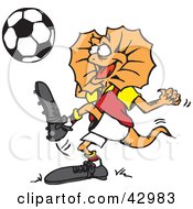 Frill Lizard Kicking A Soccer Ball