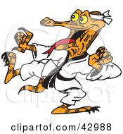 Clipart Illustration Of A Karate Goanna Lizard Kicking by Dennis Holmes Designs