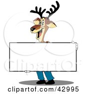 Poster, Art Print Of Friendly Reindeer Holding A Blank Sign