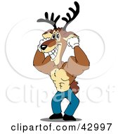 Clipart Illustration Of A Strong Reindeer Flexing His Muscles