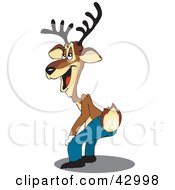 Clipart Illustration Of A Laughing Reindeer Sticking His Butt Out by Dennis Holmes Designs
