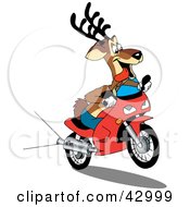 Clipart Illustration Of A Reindeer Riding A Red Scooter by Dennis Holmes Designs
