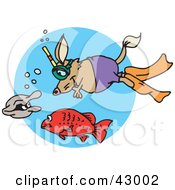 Poster, Art Print Of Snorkeling Mouse Watching A Fish And Clam