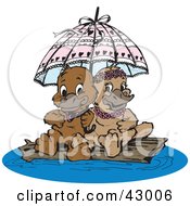 Poster, Art Print Of Sweet Platypus Couple Cuddling Under An Umbrella