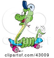 Poster, Art Print Of Green Snake Coiled Around A Skateboard