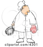 Male Chef Wearing An Oven Mitten And Holding A Cooking Pot Clipart