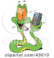 Clipart Illustration Of A Snake Dialing A Cell Phone by Dennis Holmes Designs