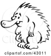 Clipart Illustration Of A Black And White Standing Echidna by Dennis Holmes Designs