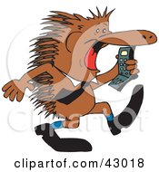Business Echidna Screaming At A Cell Phone