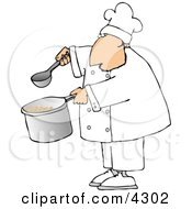 Male Chef Holding A Spoon And Pot Of Soup