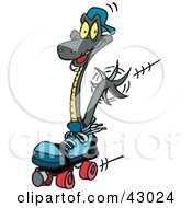 Clipart Illustration Of A Snake Using His Tail To Propel A Roller Skate by Dennis Holmes Designs