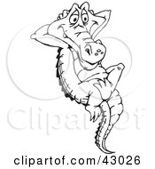 Clipart Illustration Of A Black And White Crocodile Relaxing