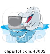 Clipart Illustration Of A Techno Dolphin Emailing On A Laptop Computer