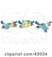 Poster, Art Print Of Three Scenes Of A Flying Parrot