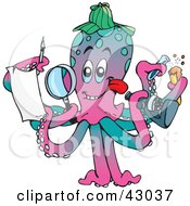 Clipart Illustration Of A Multi Tasking Scientist Octopus Conducting Research by Dennis Holmes Designs