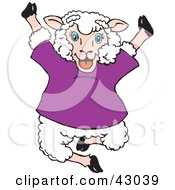Poster, Art Print Of Happy Jumping Sheep In A Purple Shirt
