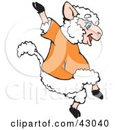 Poster, Art Print Of Happy Jumping Sheep In An Orange Shirt