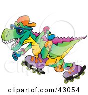 Poster, Art Print Of Colorful Roller Blading T Rex
