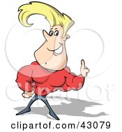 Clipart Illustration of a Strong Male Super Hero With Blond Hair, Pointing Upwards by Holger Bogen #COLLC43079-0045