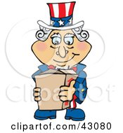 Poster, Art Print Of Clipart Illustration Of Uncle Sam Holding A Cardboard Shipping Box