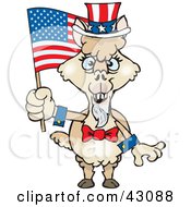 Clipart Illustration Of A Patriotic Uncle Sam Alpaca Waving An American Flag On Independence Day by Dennis Holmes Designs