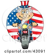 Poster, Art Print Of Uncle Sam Riding A Motorcycle In Front Of An American Flag