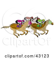 Group Of Jockeys Racing On Their Horses