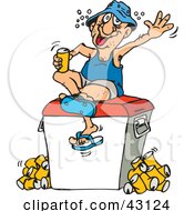 Poster, Art Print Of Drunk Man Sitting On A Cooler And Drinking Beer