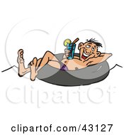 Clipart Illustration Of A Man Drinking A Cocktail And Floating In An Inner Tube