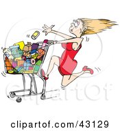 Poster, Art Print Of Rushed Blond Woman Tossing Items Into Her Grocery Cart