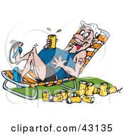 Clipart Illustration Of A Drunk Man Resting Drink On His Beer Belly While Resting In A Lounge Chair