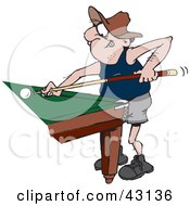 Poster, Art Print Of Man Leaning Against A Pool Table And Playing A Billiards Game