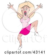 Clipart Illustration Of A Crazy Blond Woman In Pink Running Forward