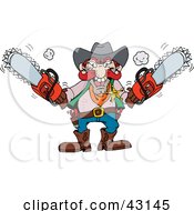 Poster, Art Print Of Mad Man Holding Two Red Chainsaws