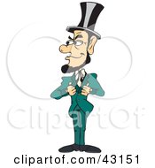 Abe Lincoln Adjusting His Green Suit And Wearing A Tall Hat