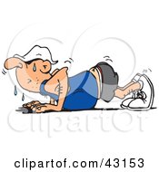 Sweaty Man Doing Pushups With His Belly Touching The Floor