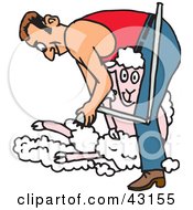 Clipart Illustration Of A Man Shearing A Happy Sheep by Dennis Holmes Designs