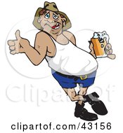 Clipart Illustration Of A Man With A Beer Belly Leaning And Holding A Beer