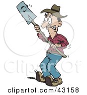Clipart Illustration Of A Pissed Farmer Whacking Something With A Shovel