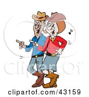 Clipart Illustration Of A Happy Couple Line Dancing To Country Music by Dennis Holmes Designs