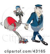 Clipart Illustration Of A Police Officer Cuffed To A Roller Skating Emu by Dennis Holmes Designs