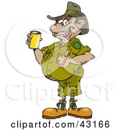Poster, Art Print Of Man In A Green Uniform Giving The Thumbs Up And Drinking Beer