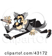Clipart Illustration Of A Man With Crazy Hair Running With A Cigar