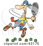 Poster, Art Print Of Motivated Man Trying To Hit A Tennis Ball Failing Over And Over Again