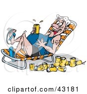 Clipart Illustration Of A Drunk Man Resting A Beer Can On His Belly While Resting In A Lounge Chair
