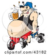 Clipart Illustration Of A Man Lugging His Beer Belly In A Wheelbarrow