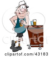 Clipart Illustration Of A Happy Man Leaning Against A Bar And Drinking Beer by Dennis Holmes Designs