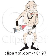 Clipart Illustration Of A Drooling Man Grabbing Himself And Carrying A Garden Gnome