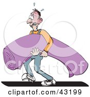 Clipart Illustration Of A Strained And Sweaty Carpet Installer Carrying A Roll
