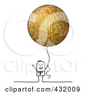 Stick Man Holding A Round Gold New Year Balloon
